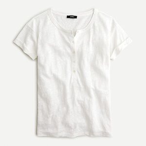 J Crew Linen Rolled-Cuff Henley in White